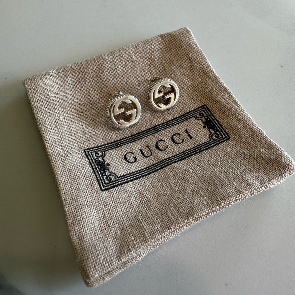 Gucci Logo Interlocking Earrings Silver - image 2
